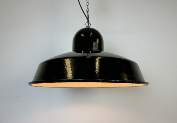 Industrial Black Enamel Factory Pendant Lamp, 1960s-CGF-1757946