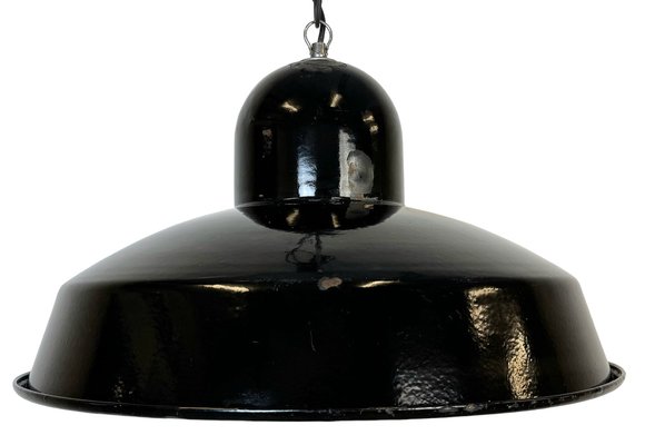 Industrial Black Enamel Factory Pendant Lamp, 1960s-CGF-1757946