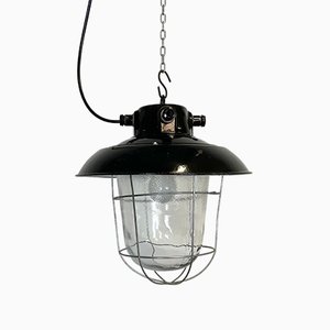 Industrial Black Enamel Factory Pendant Lamp, 1960s-CGF-1057192