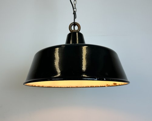 Industrial Black Enamel Pendant Lamp, 1950s-CGF-1733938