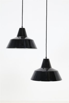 Industrial Black Enamel Pendant Lamps by Louis Poulsen, 1960s, Set of 2-NIX-2017581