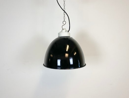 Industrial Black Enamel & Porcelain Ceiling Lamp, 1950s-CGF-847151