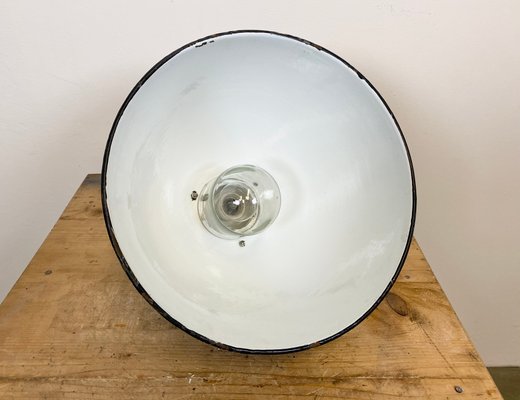 Industrial Black Enamel & Porcelain Ceiling Lamp, 1950s-CGF-847151