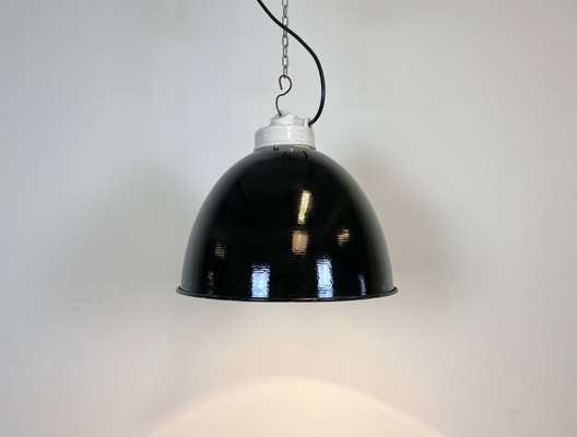 Industrial Black Enamel & Porcelain Ceiling Lamp, 1950s-CGF-847151