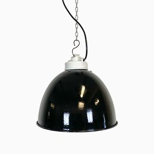 Industrial Black Enamel & Porcelain Ceiling Lamp, 1950s-CGF-847151