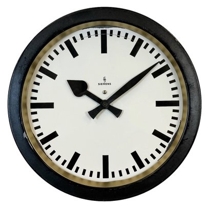 Industrial Black Factory Wall Clock from Siemens, 1950s-CGF-1757925