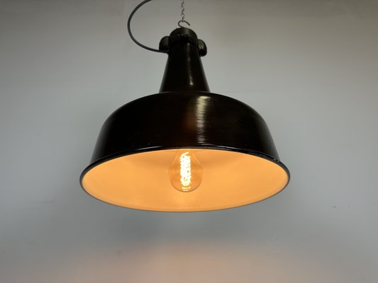 Industrial Black Pendant Factory Lamp with Cast Iron Top, 1970s-CGF-1747348