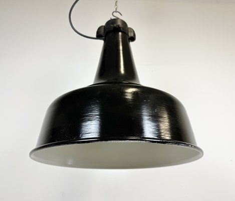 Industrial Black Pendant Factory Lamp with Cast Iron Top, 1970s-CGF-1747348