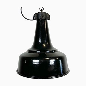 Industrial Black Pendant Factory Lamp with Cast Iron Top, 1970s-CGF-1747348