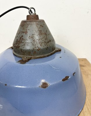 Industrial Blue Enamel and Cast Iron Pendant Light, 1960s-CGF-1720935