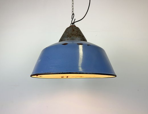 Industrial Blue Enamel and Cast Iron Pendant Light, 1960s-CGF-1720935