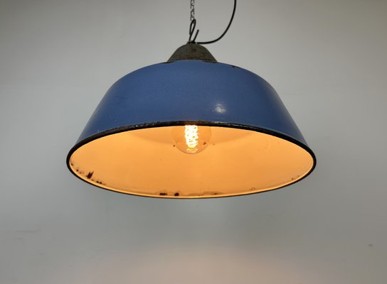 Industrial Blue Enamel and Cast Iron Pendant Light, 1960s-CGF-1720935