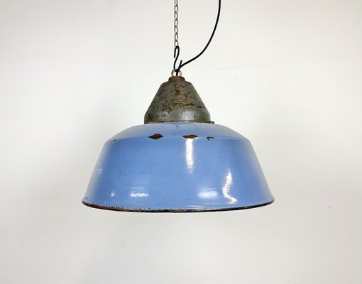 Industrial Blue Enamel and Cast Iron Pendant Light, 1960s-CGF-1720935