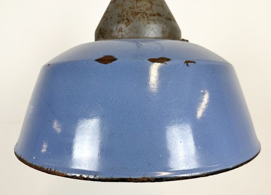 Industrial Blue Enamel and Cast Iron Pendant Light, 1960s-CGF-1720935