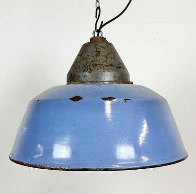 Industrial Blue Enamel and Cast Iron Pendant Light, 1960s-CGF-1720935