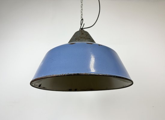 Industrial Blue Enamel and Cast Iron Pendant Light, 1960s-CGF-1720935