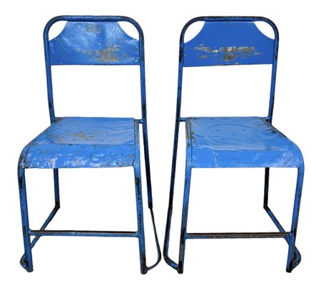 Industrial Blue Iron Chairs, 1950s, Set of 2-CGF-1767468