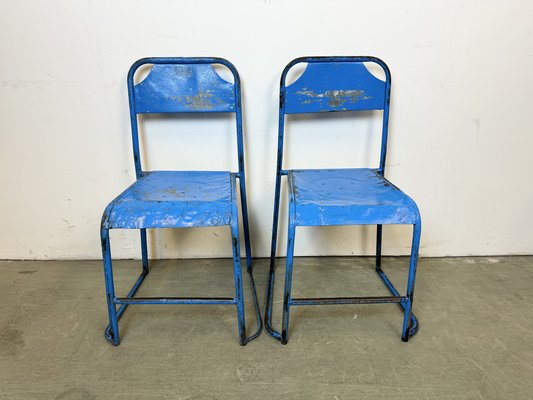 Industrial Blue Iron Chairs, 1950s, Set of 2-CGF-1767468