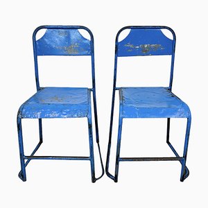 Industrial Blue Iron Chairs, 1950s, Set of 2-CGF-1767468