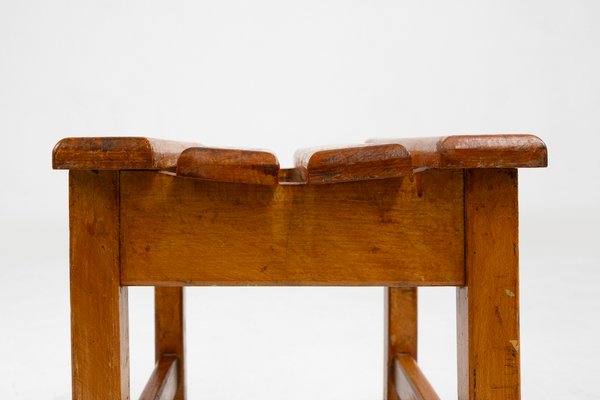 Industrial Brutalist Wooden Stool, Belgium, 1920s-YSY-2027117