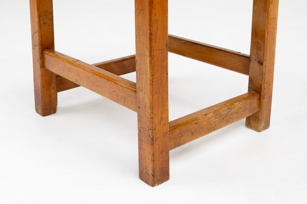 Industrial Brutalist Wooden Stool, Belgium, 1920s-YSY-2027117