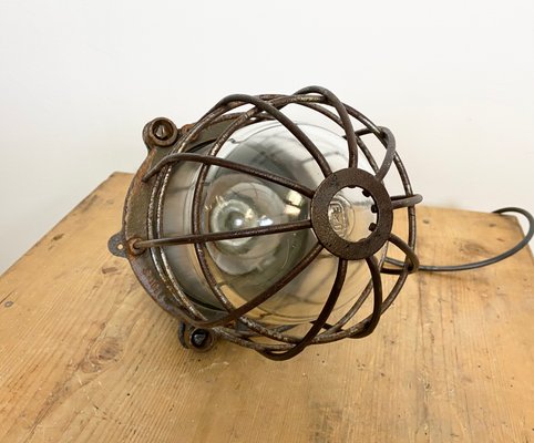 Industrial Cast Iron Cage Pendant Light, 1960s-CGF-1057215