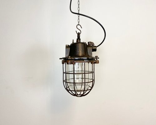 Industrial Cast Iron Cage Pendant Light, 1960s-CGF-1057215