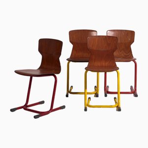 Industrial Chairs in Yellow and Red, 1950, Set of 4-ZNJ-2035299