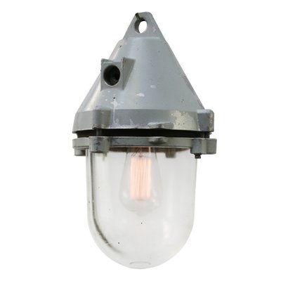 Industrial Clear Glass & Grey Pendant Light-BLS-1319574