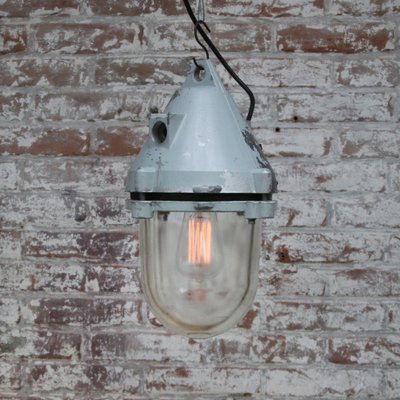 Industrial Clear Glass & Grey Pendant Light-BLS-1319574