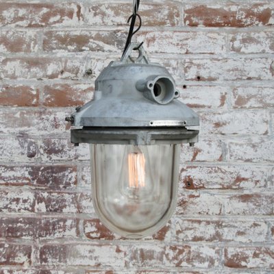 Industrial Clear Glass & Grey Pendant Lights-BLS-1313061