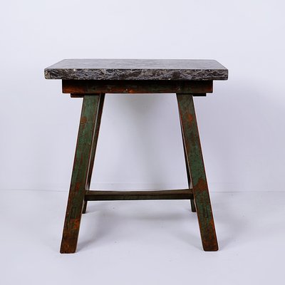 Industrial Console Table with Bluestone Top and Green Weathered Wood-NYF-2024128