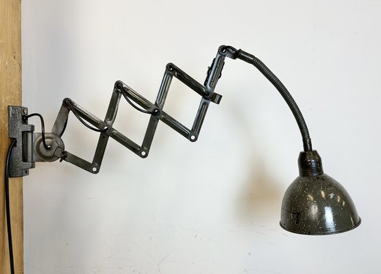 Industrial Dark Green Scissor Wall Lamp from Elektroinstala, 1960s-CGF-1733902