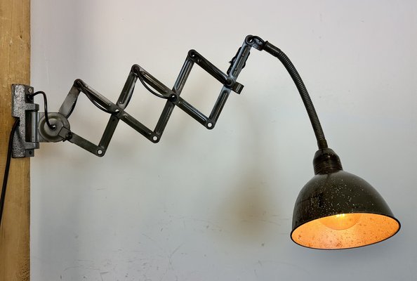 Industrial Dark Green Scissor Wall Lamp from Elektroinstala, 1960s-CGF-1733902