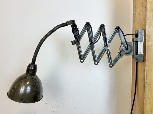 Industrial Dark Green Scissor Wall Lamp from Elektroinstala, 1960s-CGF-1733902