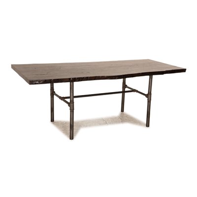 Industrial Dining Table in Dark Brown Wood with Metal Frame-RQW-1748130