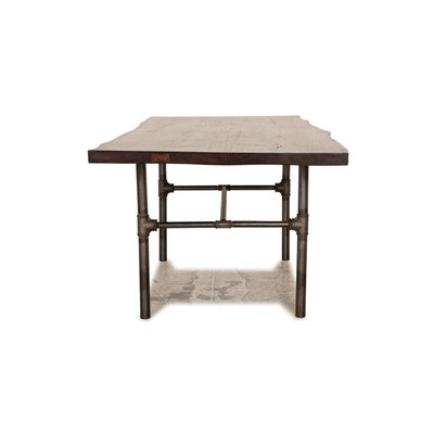 Industrial Dining Table in Dark Brown Wood with Metal Frame-RQW-1748130