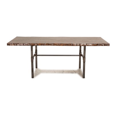 Industrial Dining Table in Dark Brown Wood with Metal Frame-RQW-1748130