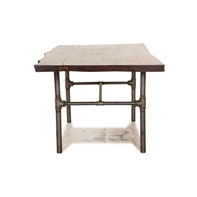 Industrial Dining Table in Dark Brown Wood with Metal Frame-RQW-1748130