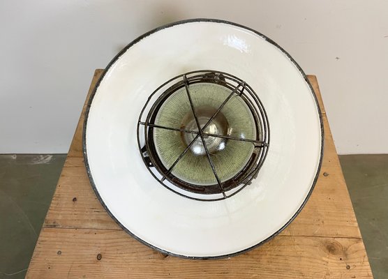 Industrial Enamel Factory Cage Pendant Lamp, 1950s-CGF-1057235