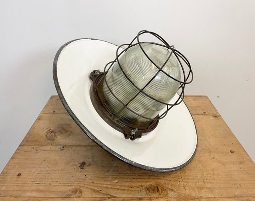 Industrial Enamel Factory Cage Pendant Lamp, 1950s-CGF-1057235