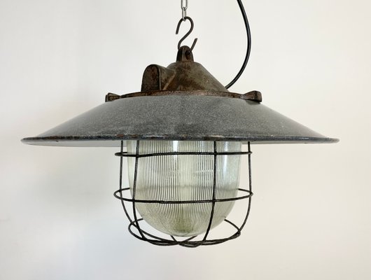 Industrial Enamel Factory Cage Pendant Lamp, 1950s-CGF-1057235