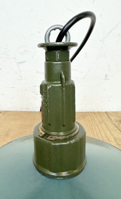 Industrial Enameled Military Pendant Lamp with Cast Aluminium Top, 1960s-CGF-1703764