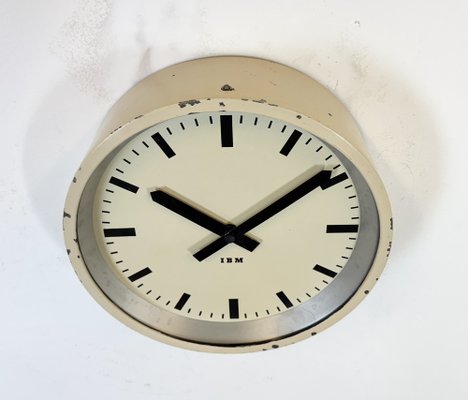 Industrial Factory Beige Wall Clock from IBM, 1950s-CGF-2043790