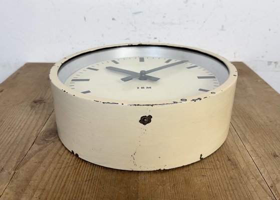 Industrial Factory Beige Wall Clock from IBM, 1950s-CGF-2043790