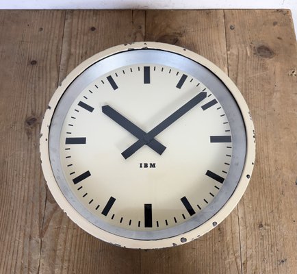 Industrial Factory Beige Wall Clock from IBM, 1950s-CGF-2043790