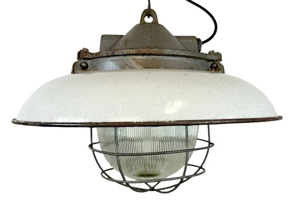 Industrial Factory Cage Pendant Lamp in Cast Iron and Grey Enamel from Zaos, 1960s-CGF-1299920