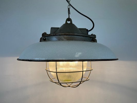 Industrial Factory Cage Pendant Lamp in Cast Iron and Grey Enamel from Zaos, 1960s-CGF-1299920