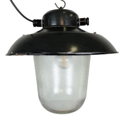 Industrial Factory Hanging Lamp in Black Enamel from Elektrosvit, 1960s-CGF-1299768