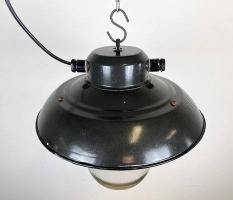 Industrial Factory Hanging Lamp in Black Enamel from Elektrosvit, 1960s-CGF-1299768